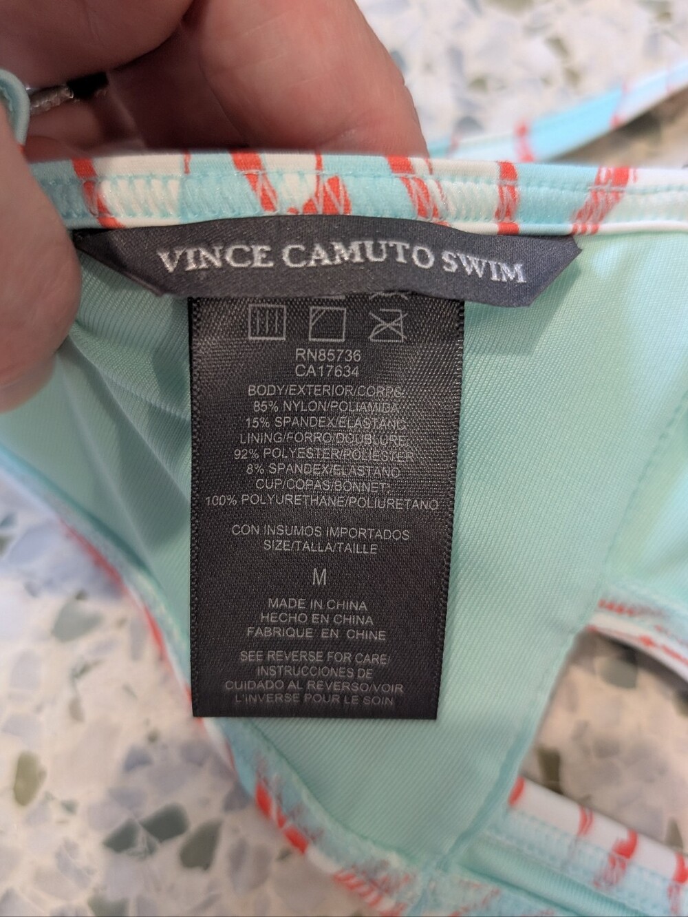 NWT Vince Camuto Swim Blue & Coral Printed Bikini Top - Picture 4 of 6
